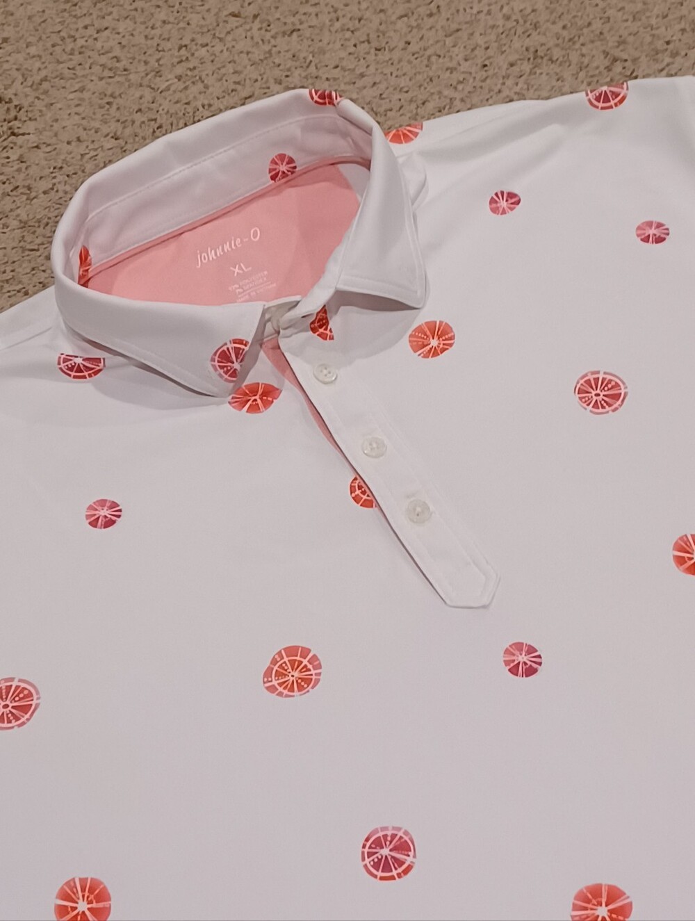 Johnnie-O Men's Grapefruit Print Performance Jersey Polo Shirt Mens XL